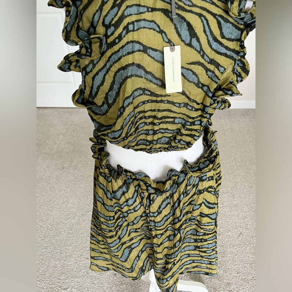 NWT Anthropologie Sleeveless Cutout Mini Dress Color Green and Blue Size Large - Picture 6 of 7